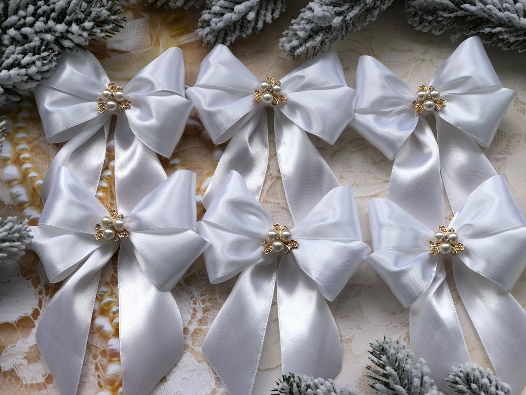 White Christmas Bows Set / Christmas Bows for Tree / Xmas Bows Etsy
