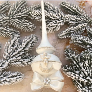 White Christmas Tree topper with rhinestones Christmas spire Christmas finial tree topper Christmas tree accent Christmas tree decor 2023