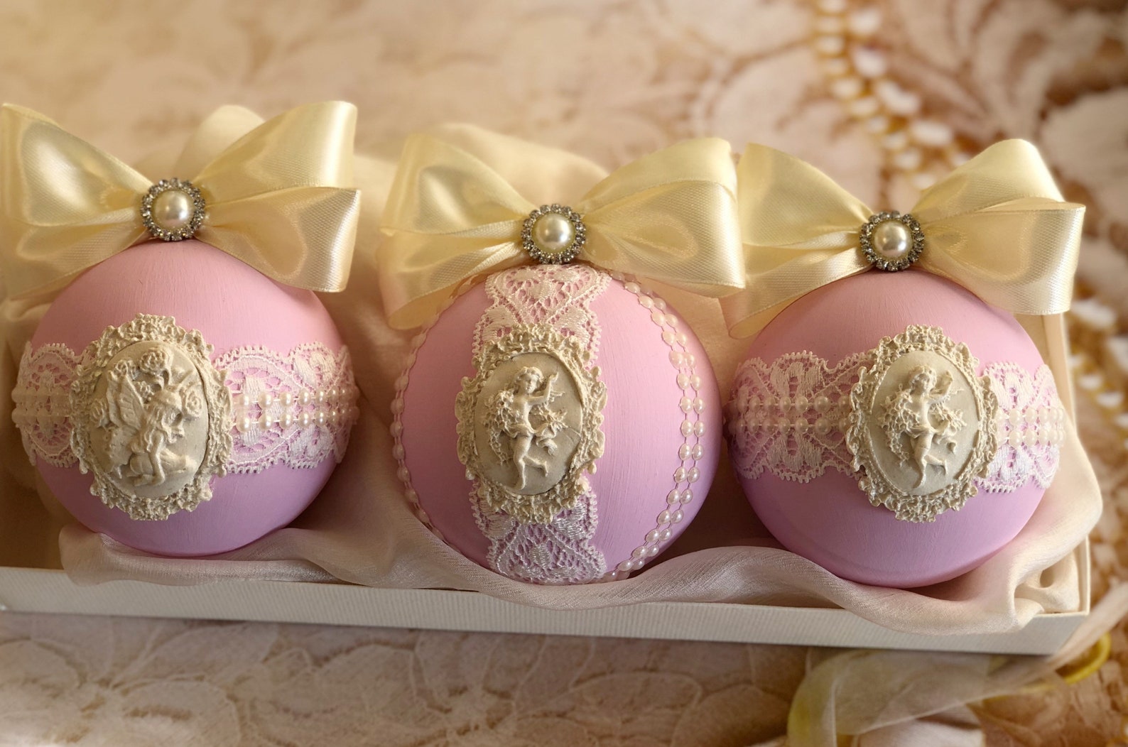 Pink Christmas Tree Balls Bows Set Xmas Tree Decorations Etsy Ireland