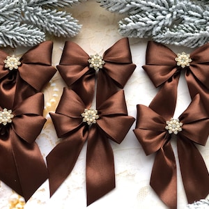 Conjunto de laços de chocolate para árvore de Natal / Laços de Natal marrons para árvore / Laços de Natal para enfeites / Laços decorativos de Natal vintage
