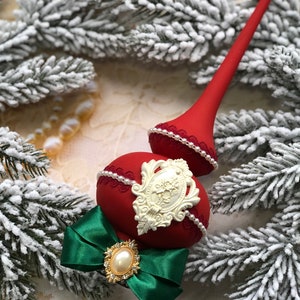 Roter Weihnachtsbaum Topper Einzigartiger weihnachtlicher Topper Ornament im Vintage Stil Christbaumschmuck Christbaumschmuck Christbaumschmuck