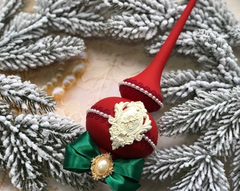 Puntale Per Albero Di Natale A Fiocco Grande: Rosso E Verde A Quadri, In Iuta E Poliestere, Fatto A Mano