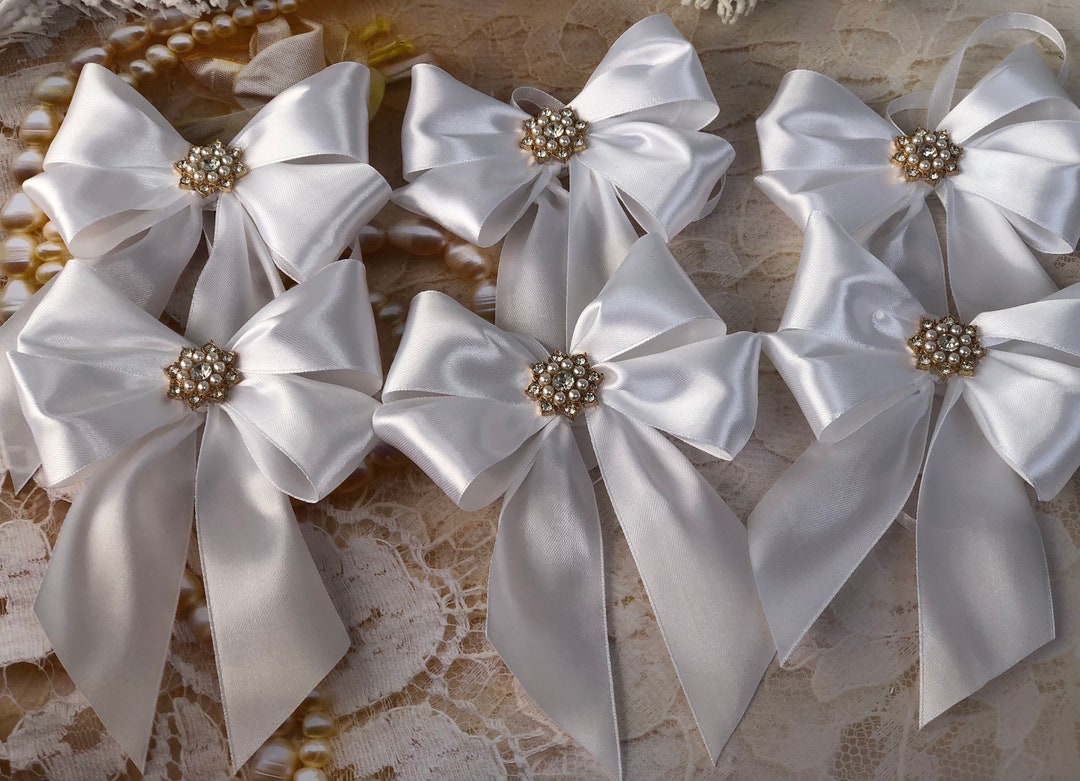 White Christmas Bows Set / Christmas Bows for Tree / Xmas Bows for
