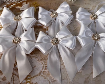 White Christmas bows set / Christmas bows for tree / Xmas bows for ornaments/ Christmas decorative bows with cabochons