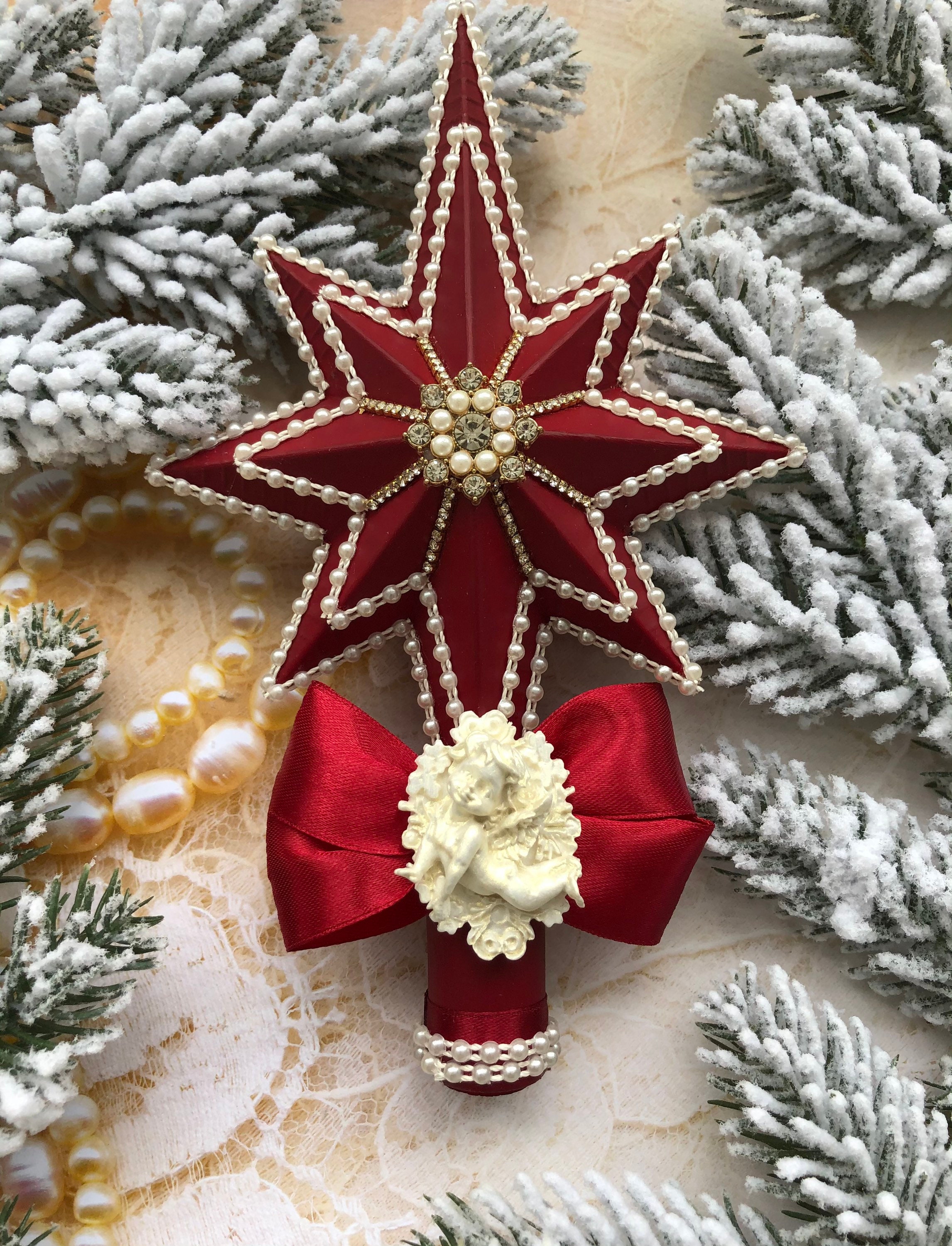 Red Christmas Star Tree Topper for Christmas Tree Burgundy Tree Topper ...