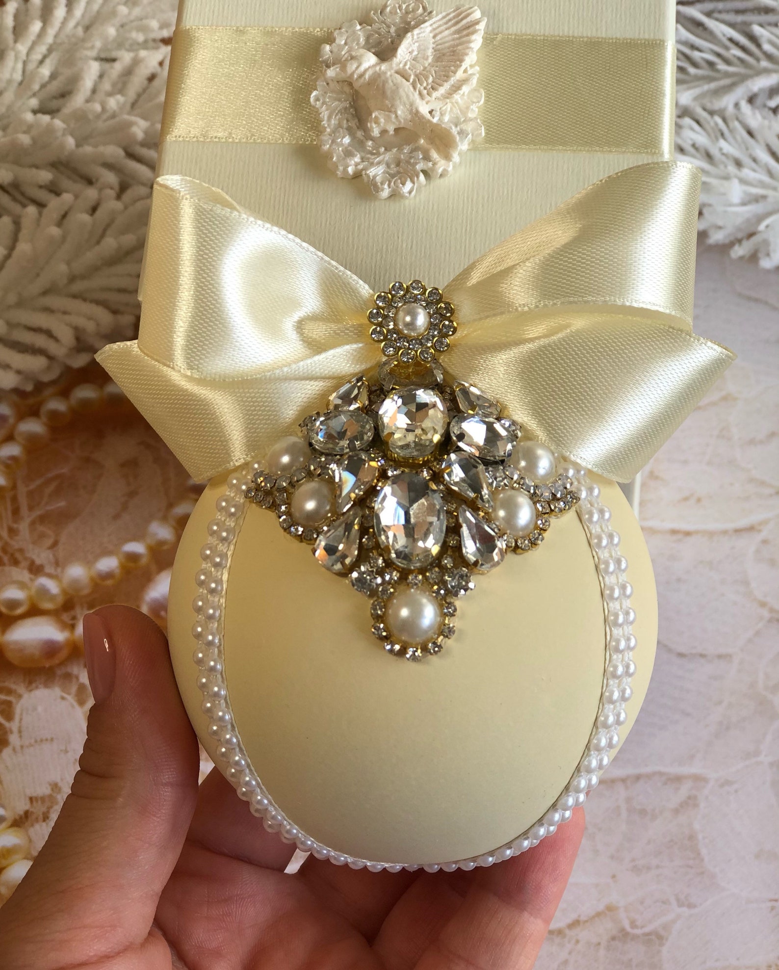 Ivory Christmas Rhinestones Ornaments 1pcs Christmas Balls Etsy