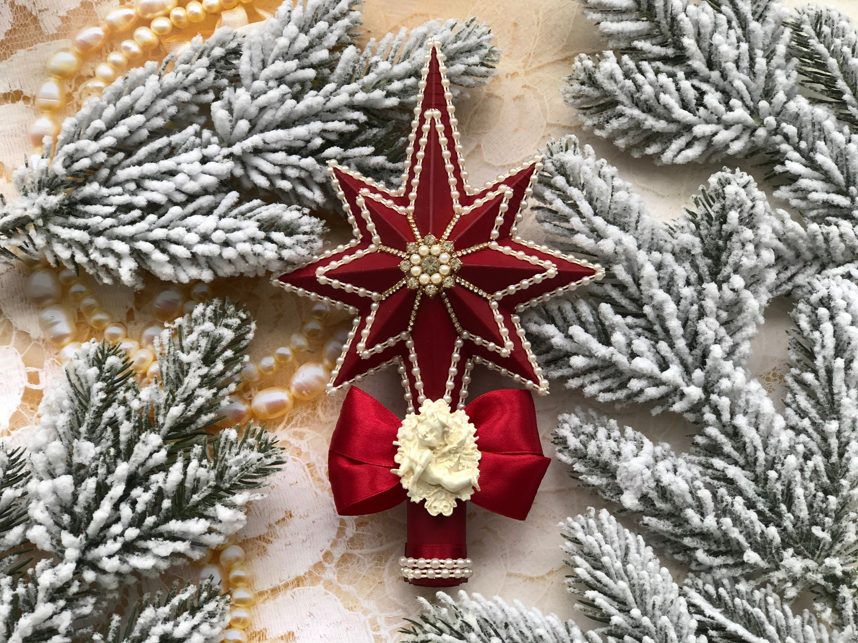 Red Christmas Star Tree Topper for Christmas Tree Burgundy Tree Topper ...