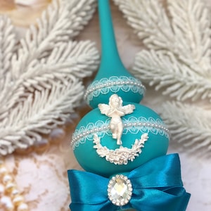 Angel Christmas Tree topper Teal  Christmas topper vintage style christmas tree decor  angel Xmas tree topper for christmas tree vintage