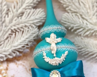 Angel Christmas Tree topper Teal  Christmas topper vintage style christmas tree decor  angel Xmas tree topper for christmas tree vintage