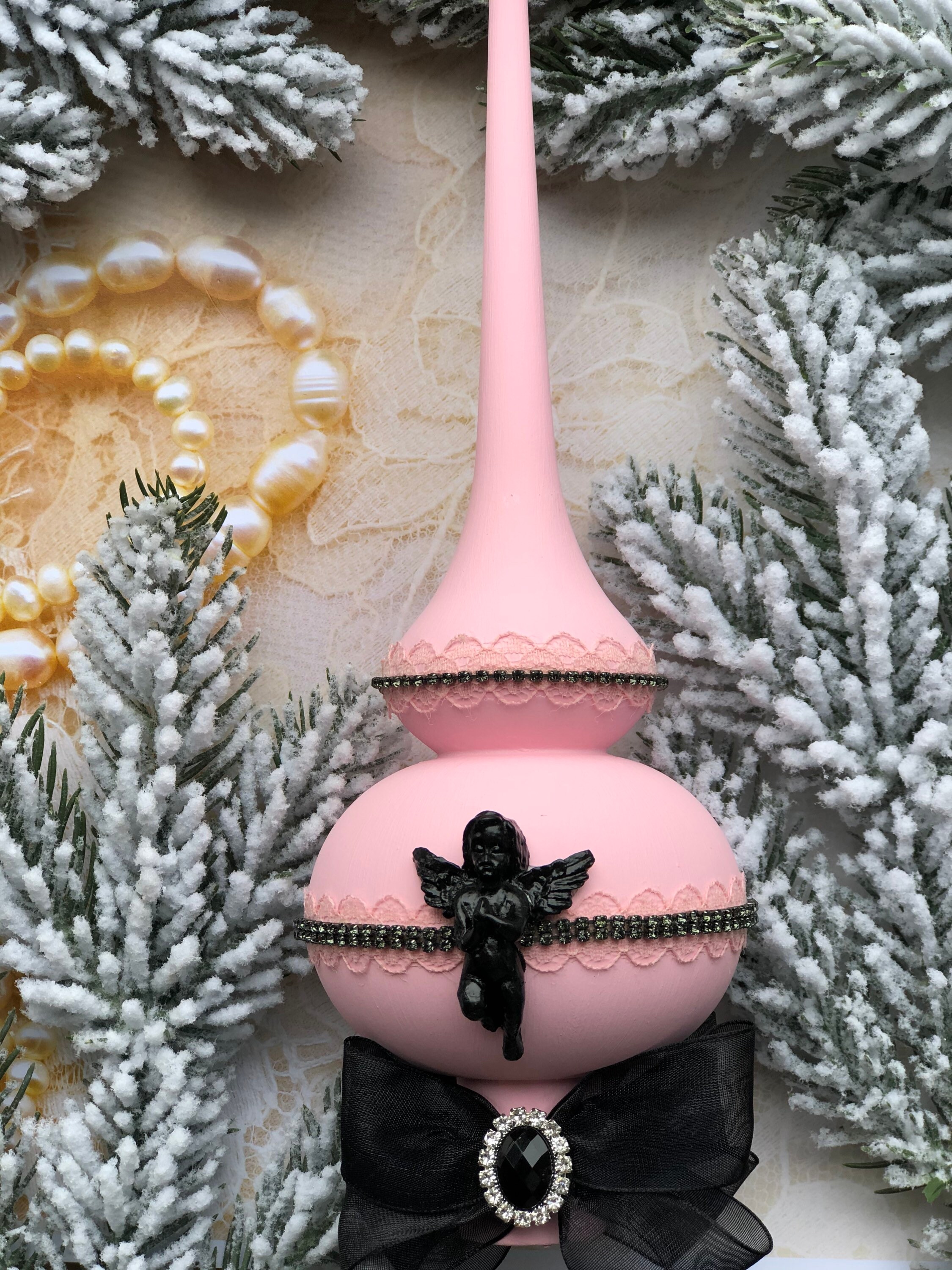 Large Pink Tree Topper Pink Black Christmas Tree Topper Ornament for Christmas Tree Blush Pink ...