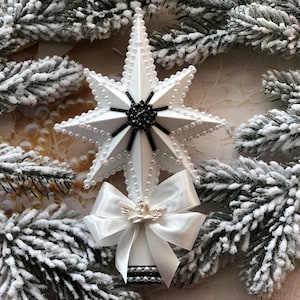 Black and white Christmas Star in gift box Christmas Tree topper Christmas tree decor 2023 Christmas decor vintage style Angel star topper