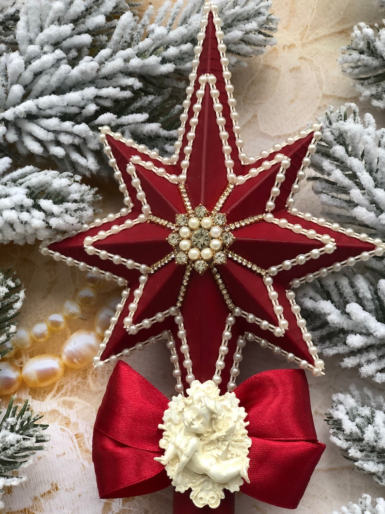Red Christmas Star Tree Topper for Christmas Tree Burgundy Tree Topper ...