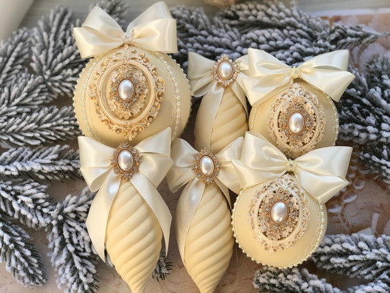 Gold Black Christmas Ornaments. Jeweled Rhinestone Christmas Tree Balls  Gift. Handmade Baubles. Christmas Clearance. 
