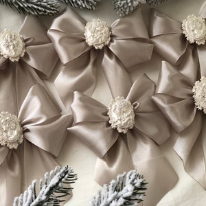 Silver Christmas tree bows / Christmas tree silver decor / Christmas bows for ornaments/ Christmas decorative bows with brooches
