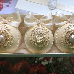 Ivory Christmas ornaments Vintage Christmas  Xmas tree decorations Christmas tree balls Christmas tree decor Christmas gift