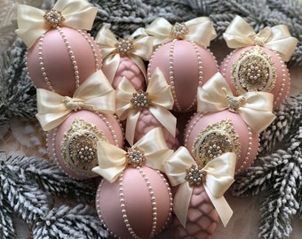 Blush Pink Christmas ornaments set Christmas tree decor 2025 vintage style Xmas ornaments for grandparents Christmas ornament gift set