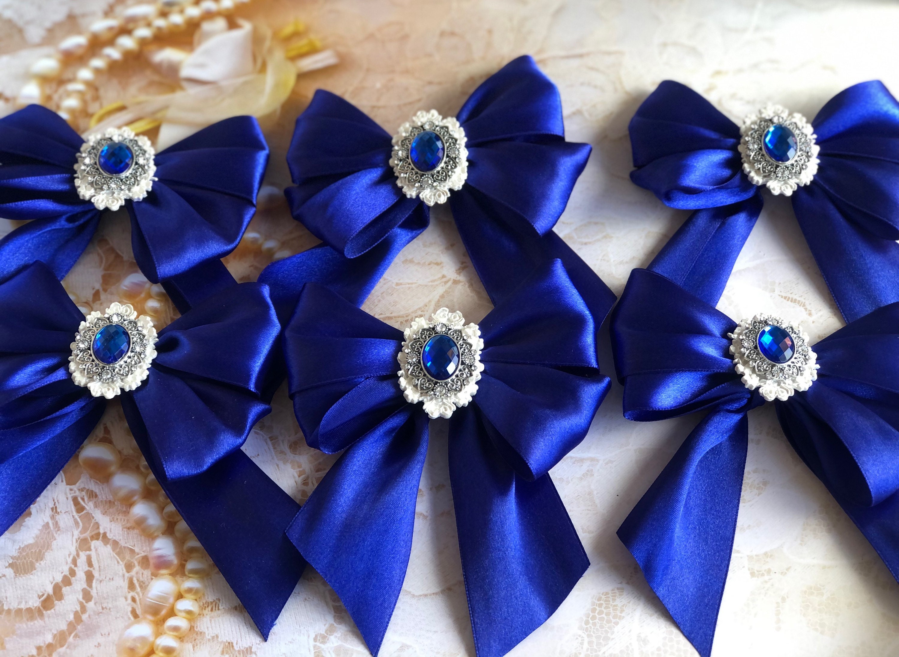 Royal Blue Christmas Bows With Vintage Brooches 6pcs Set / Etsy UK