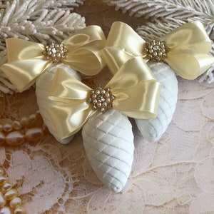 Christmas pine cones 3pc White Christmas ornaments Christmas balls handmade Luxury Christmas tree balls  Xmas tree decor Christmas gift