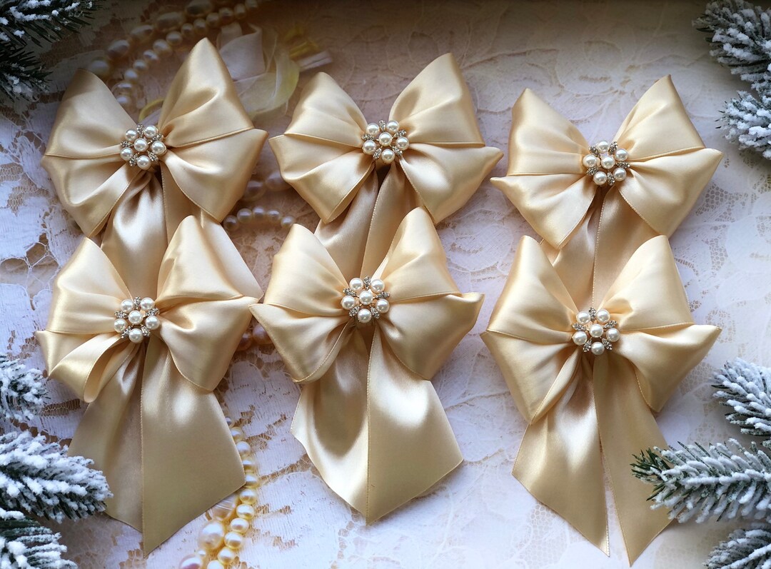 Gold Christmas Bows 6pcs Set / Christmas Light Gold Bows for Etsy