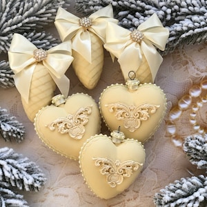 Christmas ornaments hearts & corns Ivory Christmas ornaments Christmas balls handmade Luxury Christmas tree balls  Xmas tree decor