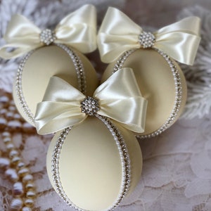 Ivory Christmas rhinestones ornaments / 3 pcs set Xmas tree decorations / Christmas tree balls / Xmas decor / Luxury Christmas rhinestones