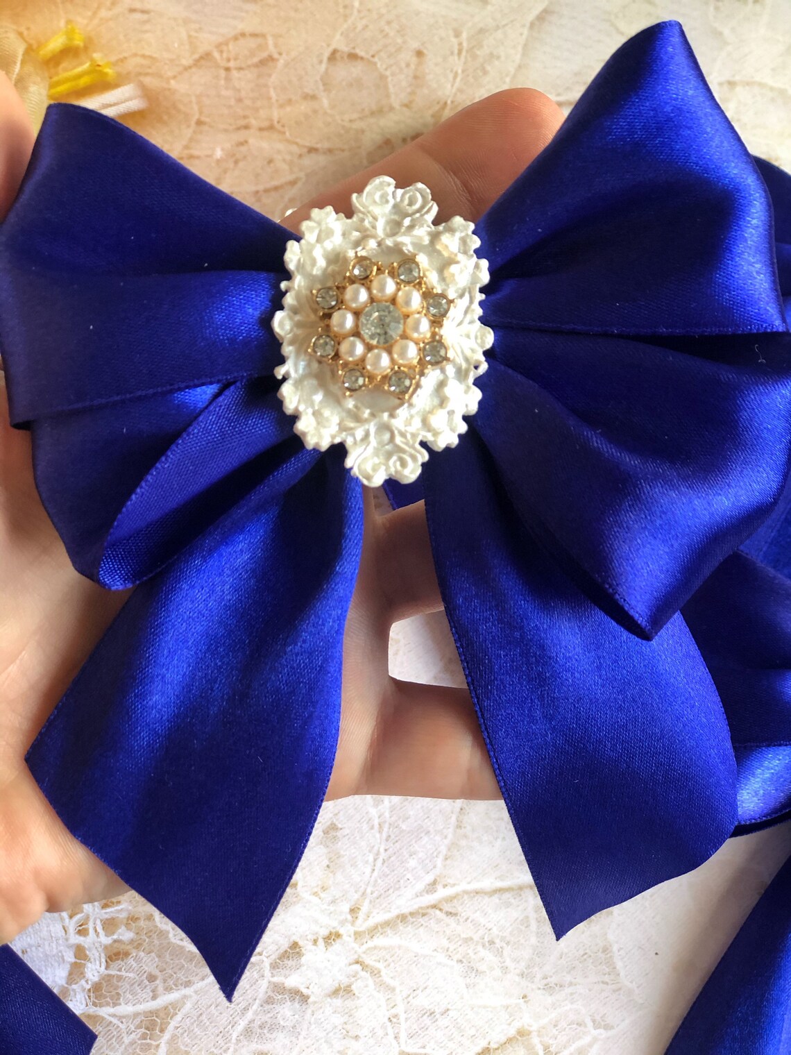 Royal Blue Christmas Bows With Gold Brooches 6pcs Set / Etsy