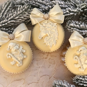 Ivory Christmas ornaments 3 pcs set Xmas unicorn decor Christmas tree balls in vintage style Xmas decor Christmas gift handmade