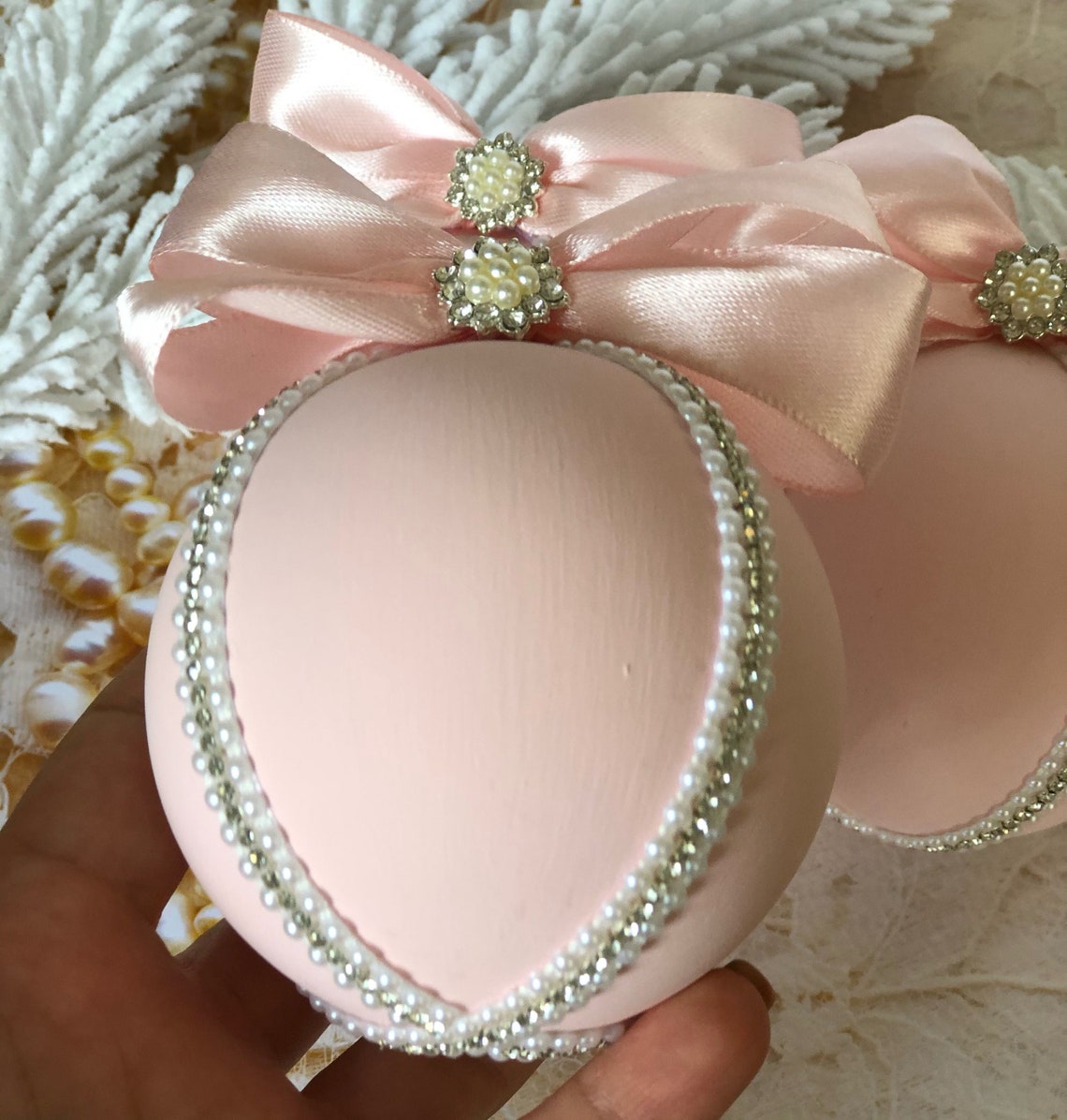 Blush pink Christmas rhinestones ornaments / 3 pcs set Xmas Etsy