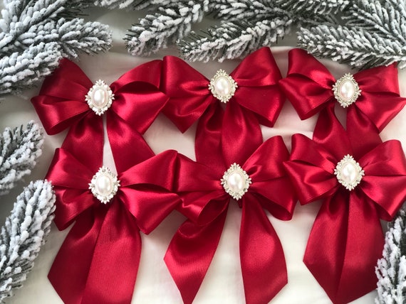 Rote Christbaumschleifen / Weihnachtsbaumschmuck rot / Weihnachtsschleifen für Ornamente / Weihnachtsschleifen mit Broschen