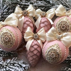 Pink Christmas ornaments set Christmas tree decor 2023 vintage style Xmas ornaments for grandparents Christmas ornament gift set for friend