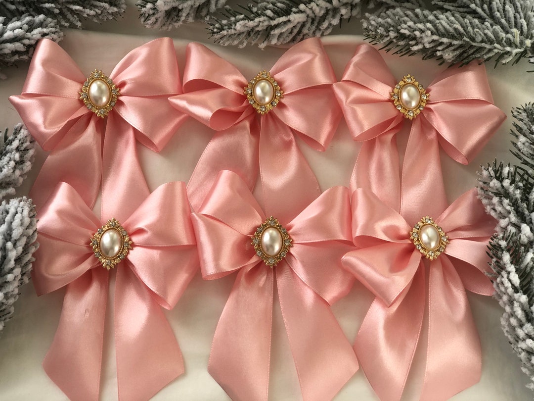 Blush Pink Christmas Tree Bows / Christmas Tree Silver Decor / Etsy