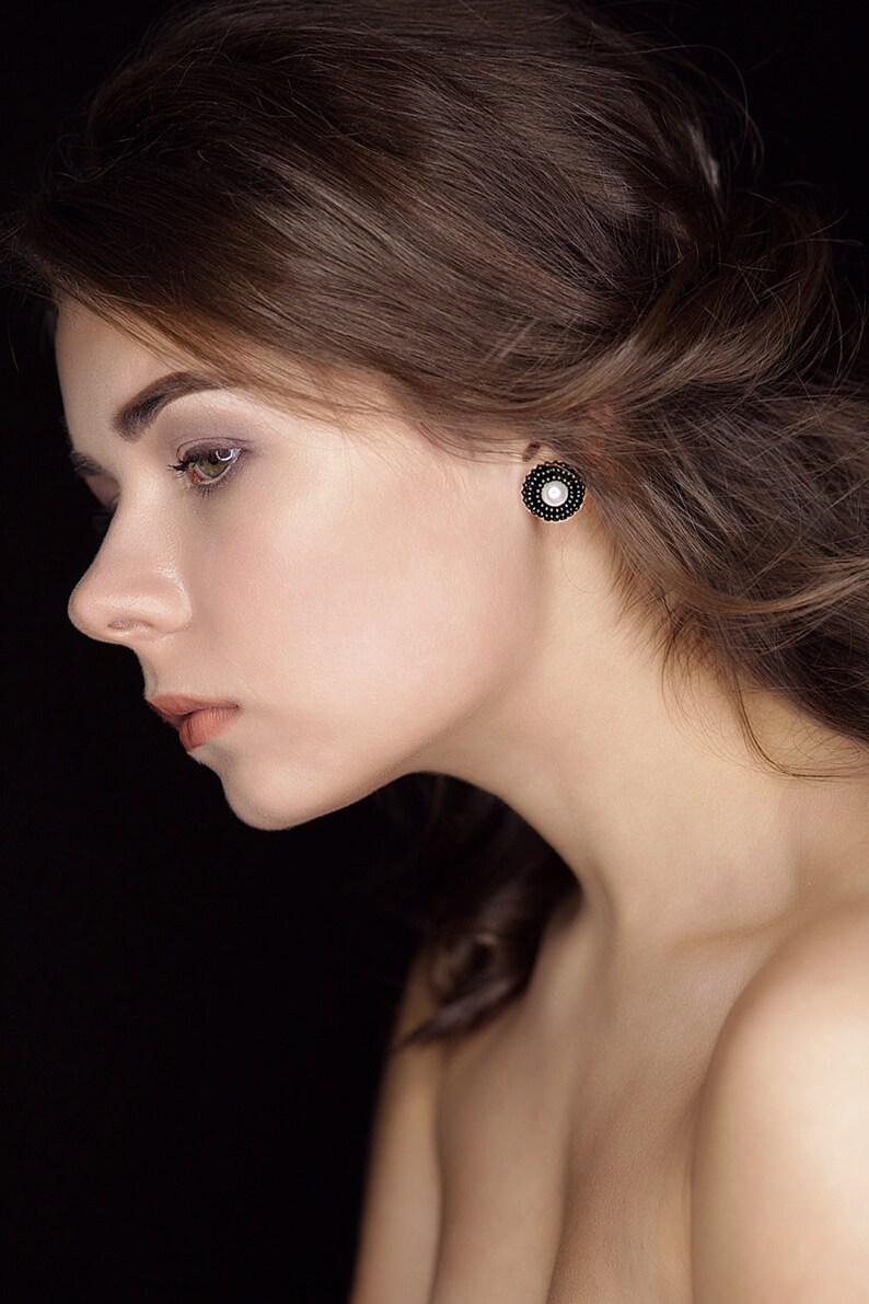 Beaded stud earrings Black-and-White Trendy stud errings Embroidered stud earrings Unique studs Big stud earrings OOAK studs