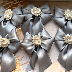 Silver Christmas tree bows / Christmas tree silver decor / Christmas bows for ornaments/ Christmas decorative bows with brooches