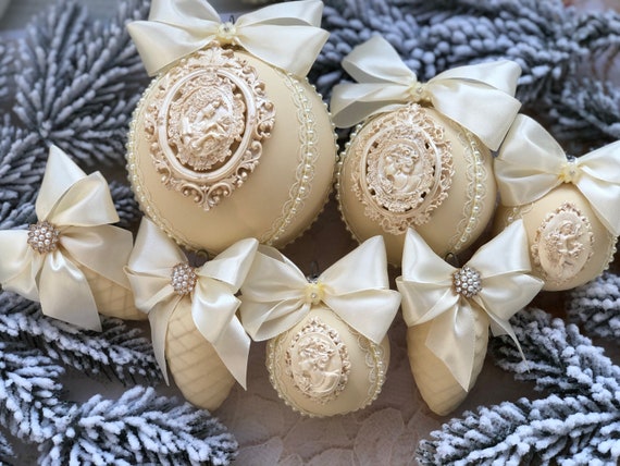 Ivory christmas ornaments deals