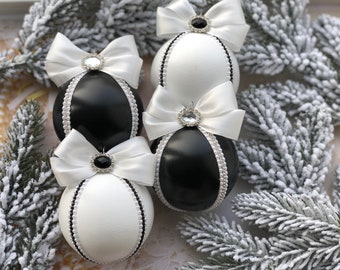 Black and white Christmas rhinestones ornaments / Christmas tree balls / Luxury Christmas rhinestones ornaments/ Christmas baubles
