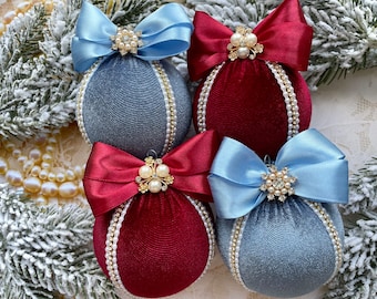 Adornos navideños de terciopelo, conjunto de pedrería, adornos para árboles de Navidad hechos a mano, decoración para árboles de Navidad de estilo vintage 2024, decoraciones para árboles de Navidad