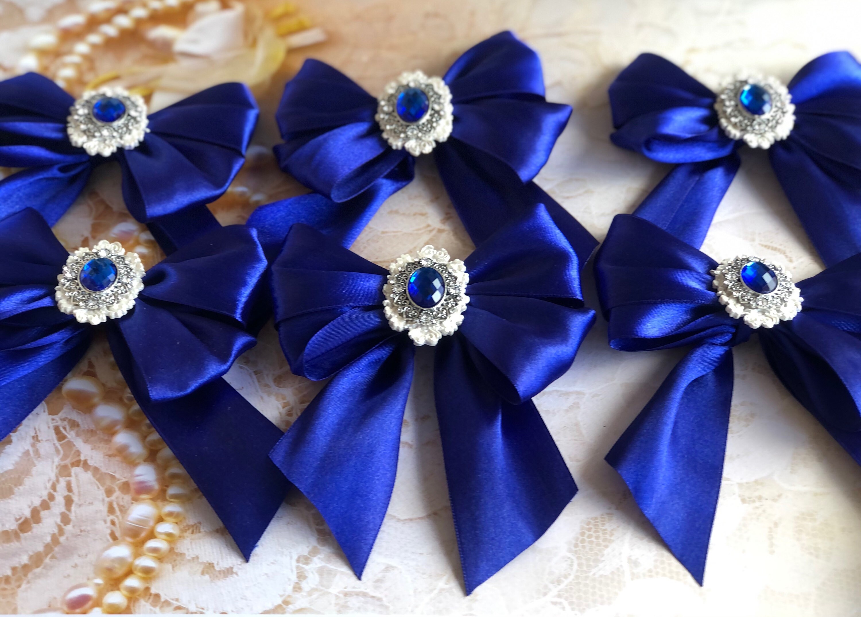 Royal Blue Christmas bows with vintage brooches 6pcs set / | Etsy