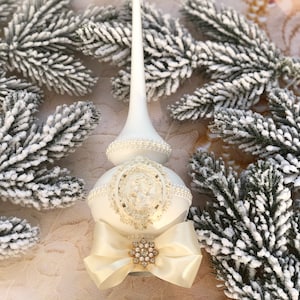White Christmas Tree topper Ornament for Christmas tree white tree topper Christmas ornament Xmas decor vintage style decor