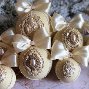 Ivory Christmas ornaments 7pcs set Christmas balls handmade Christmas tree balls in vintage style Xmas tree decor Christmas gift