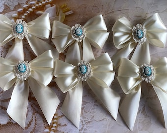 Ivory Christmas bows 6pcs set / Christmas bows for tree / Christmas bows for ornaments/ Christmas decorative bows with cameo