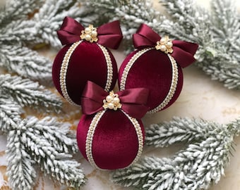 Addobbo natalizio in velluto 2024 Addobbi natalizi in stile vintage Addobbo natalizio in velluto per albero di Natale Palla di strass natalizi per i nonni