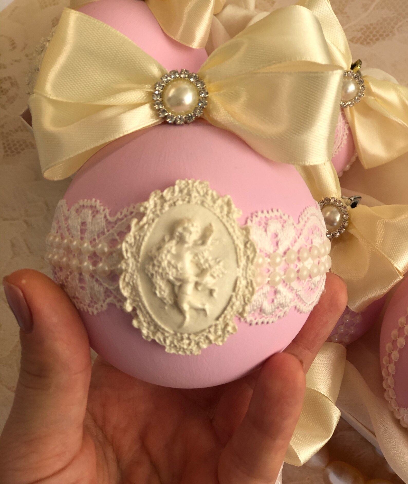 Pink Christmas Tree Balls Bows Set Xmas Tree Decorations Etsy Ireland