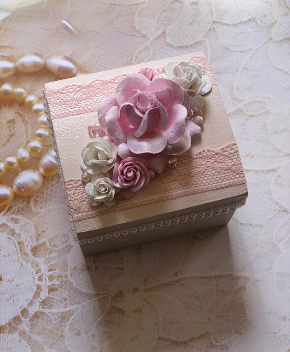 Blush pink wedding ring box Wedding ring holder with flowers | Etsy