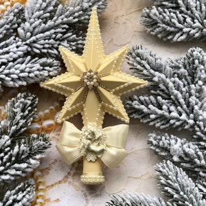 Christbaumspitze 2023 in Elfenbeinfarbe weiß vintage style Weihnachtsdeko Engel Baumspitze 2023