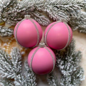 Pink Christmas ornaments set without bows Christmas ornaments for grandparents handmade Christmas tree ornaments vintage style Xmas decor 20