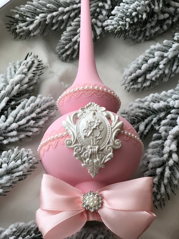Rosa Weihnachtsbaumspitze Ornament für Weihnachtsbaum blush rosa Baumspitze Weihnachtsschmuck Weihnachtsdekor Vintage-Stil Dekor