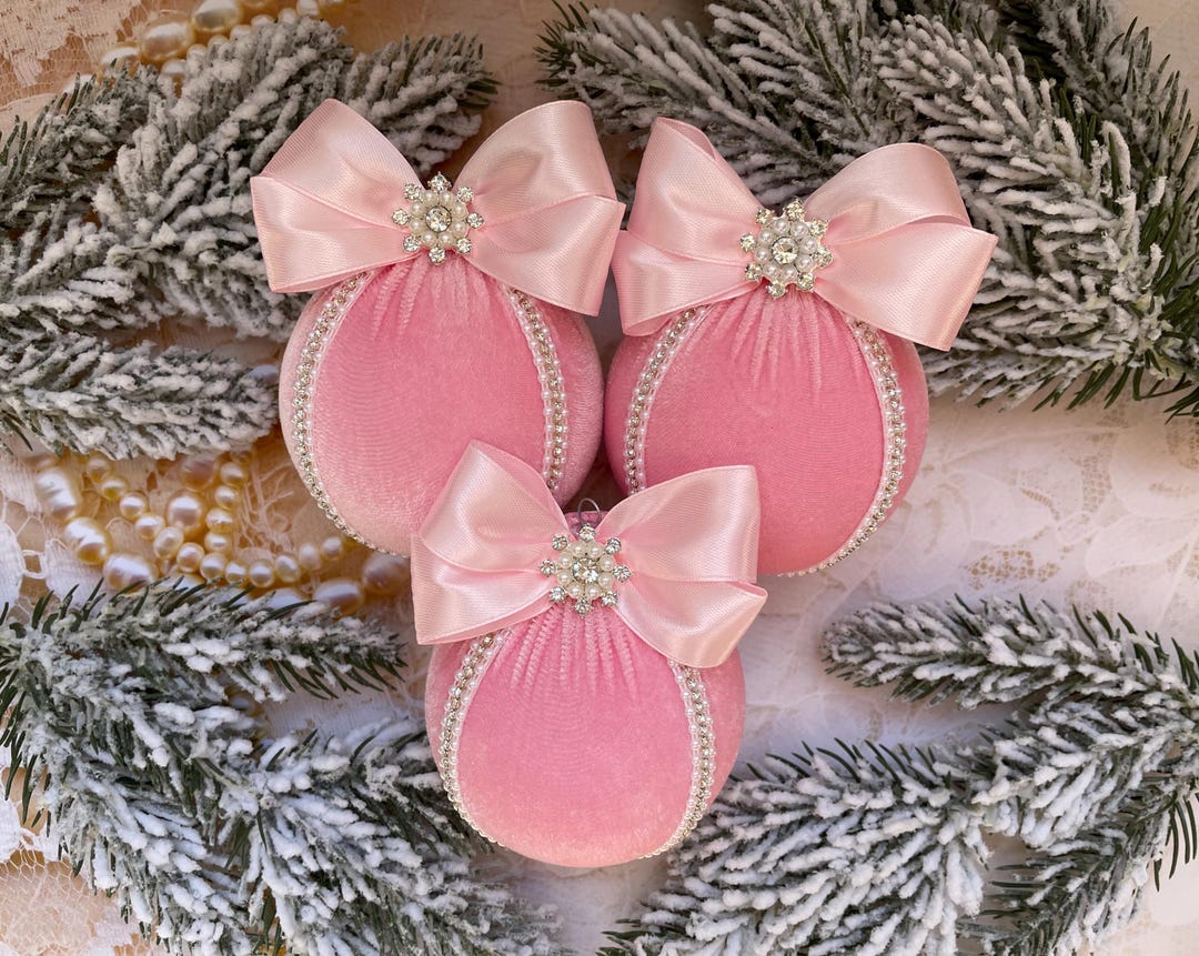 Velvet Christmas Ornaments Set, Pink Christmas Tree Decor 2024 ...