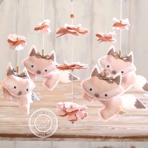 Baby Girl Mobile, Baby Girl Nursery Decor, Pink Fox Mobile, Unique Baby Mobile Hanging, Nursery Mobile Girl /FREE 2 image 1