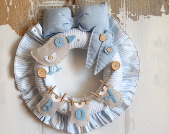 Baby Boy Birth Wreath, Hospital Door Hanger & Decoration, Birth Announcement, Baby Door Wreath, Baby Wreath