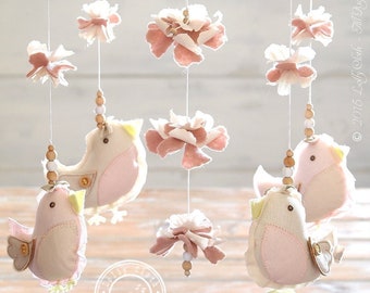 Bird Mobile, Bird Baby Mobile, Baby Girl Mobile, Baby Crib Mobile Girl, Modern, Bird Nursery Mobile